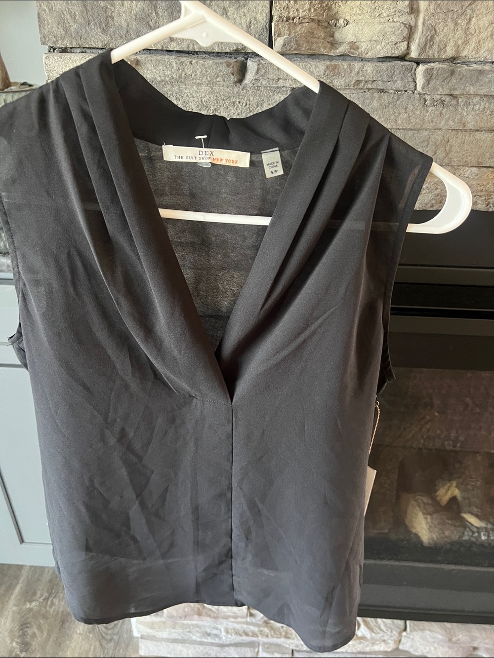 Dex Black Draped V-Neck Sleeveless Top